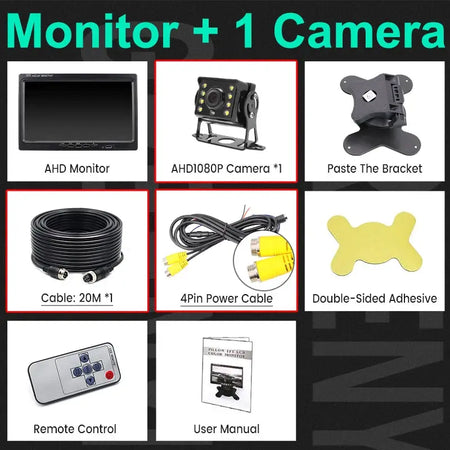 GreenYi 1080P 7" IPS Screen AHD Car CCTV Monitor With 2 Starlight Night Vision Reverse Backup Rear View AHD Camera by InterCyprus Trading Ltd