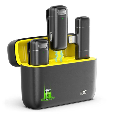 K30 Wireless Lavalier Microphone with Charging Case for Seamless Audio Recording Yellow 2in1-iOS