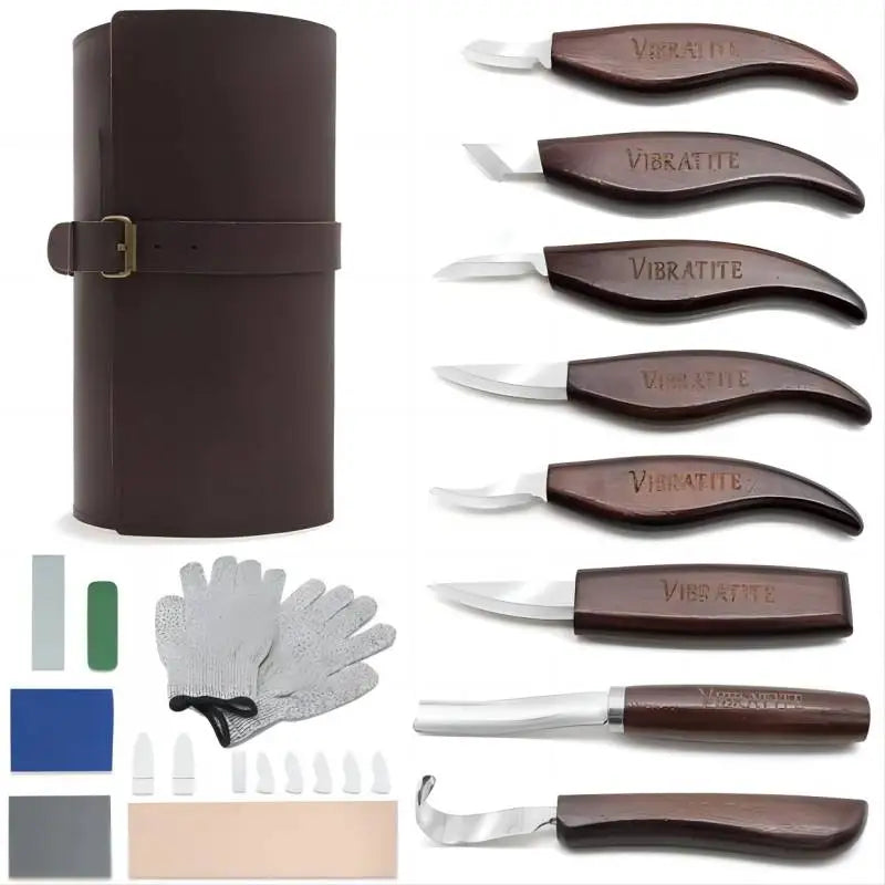 Deluxe 15PCS Wood Carving Tool Set by VIBRATITE for Beginners and Enthusiasts