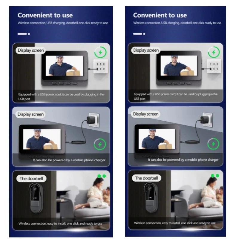 Wireless Intercom Doorbell - HD Night Vision, Waterproof 4.3&quot; IPS Screen, Smart Home Security