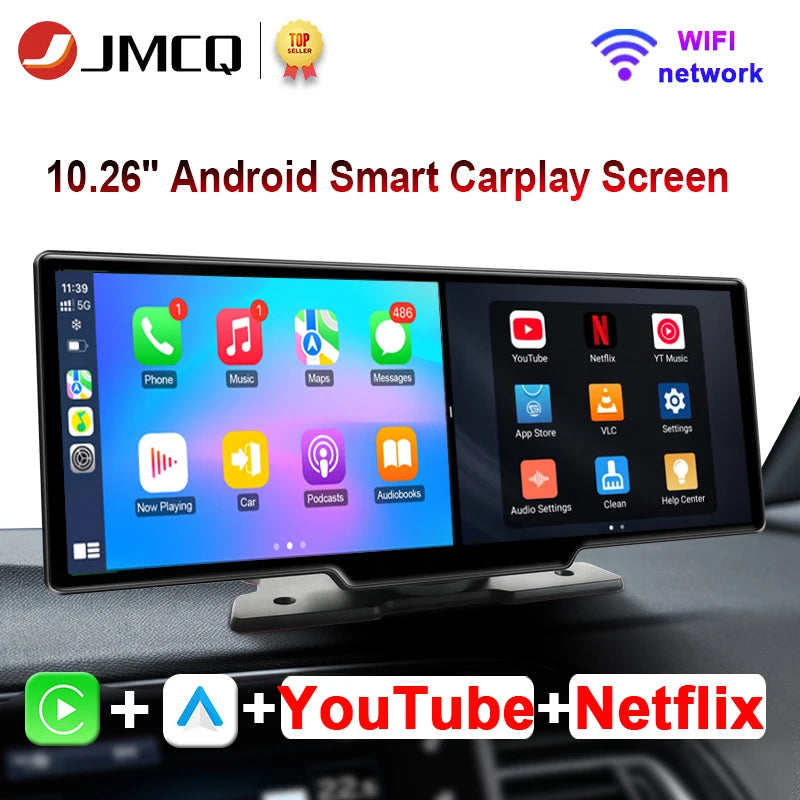 JMCQ Universal 10.26 Inch Android WIFI Car Multimedia Player &ndash; Wireless Carplay and Bluetooth Connectivity