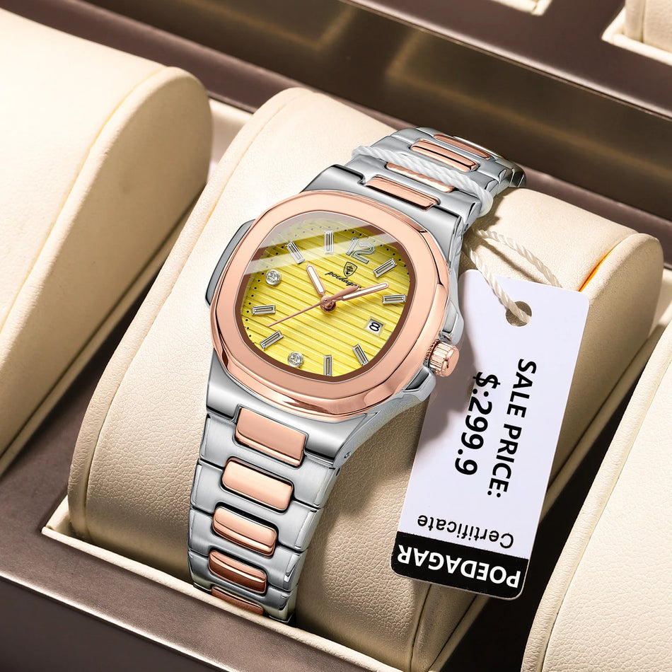 🟠 Poedagar Luxury Watch for Woman Square Ladies Quartz Watch светящиеся водонепроницаемы