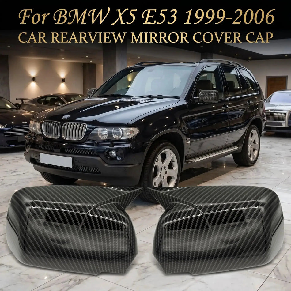 Pair Side Mirror Covers Carbon Fiber Look For BMW X5 E53 by InterCyprus Trading Ltd