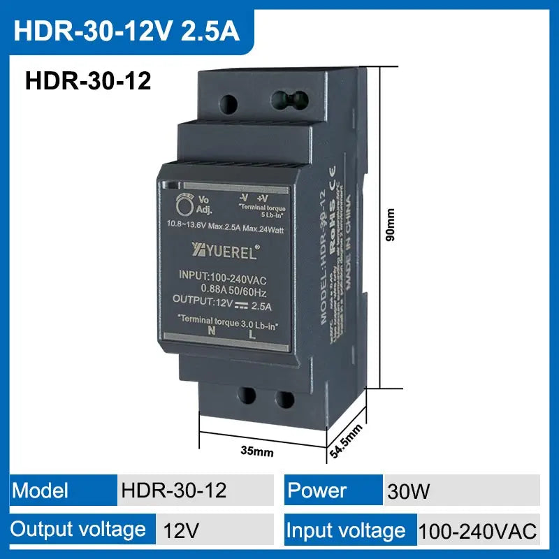Ultrathin Rail Type Transformer | Efficient &amp; Versatile Power Supply Solutions HDR-30-12V 2.5A