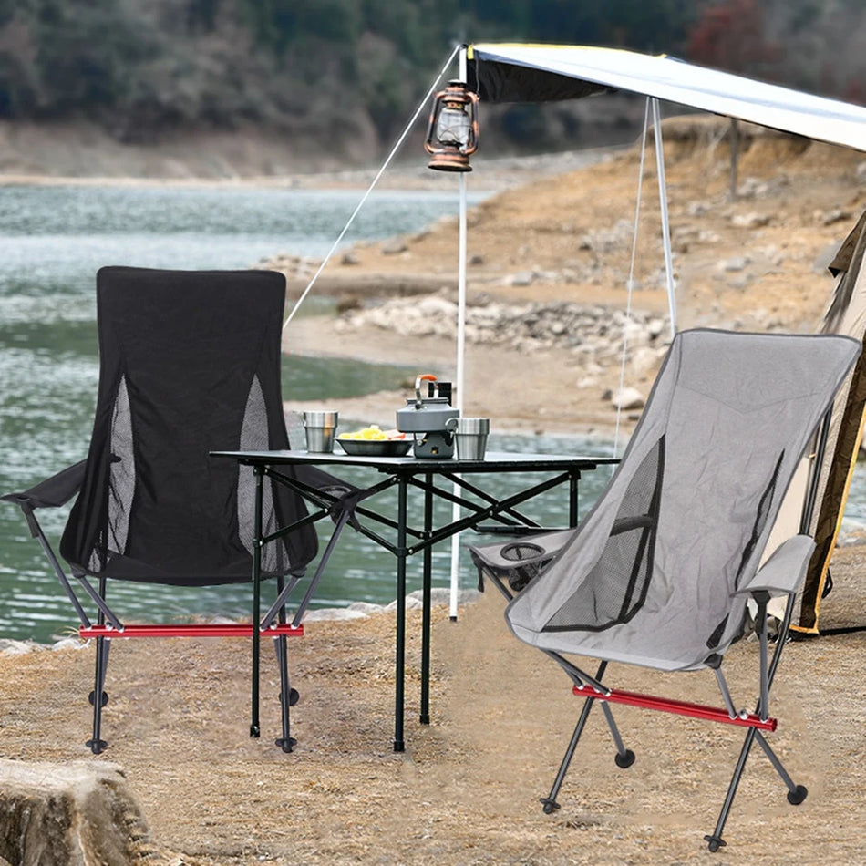 Lightweight Aluminum Folding Chair With Armrest, Camping Cup Holder