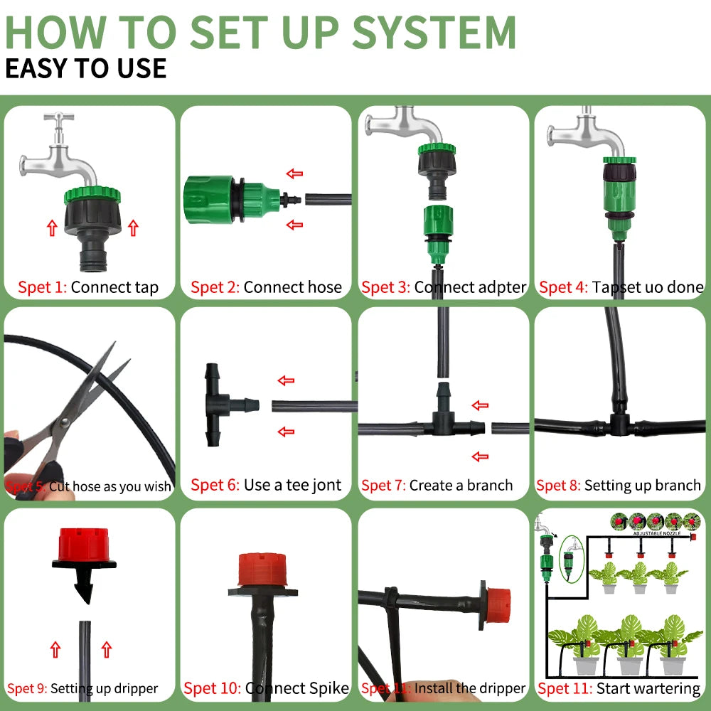 Portable 20M Micro Drip Irrigation System with Adjustable Drippers