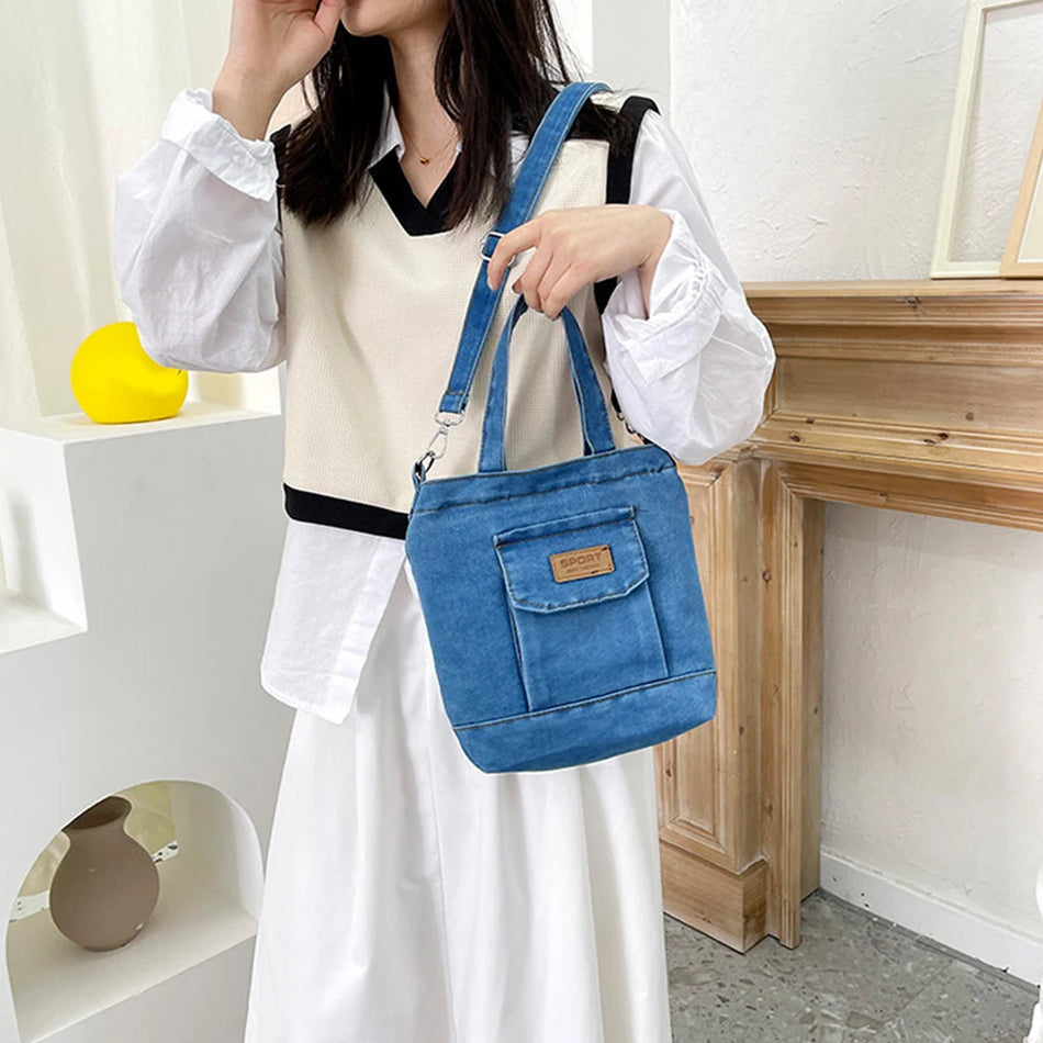 Women Denim Crossbody Bag Large Capacity Zipper Closure