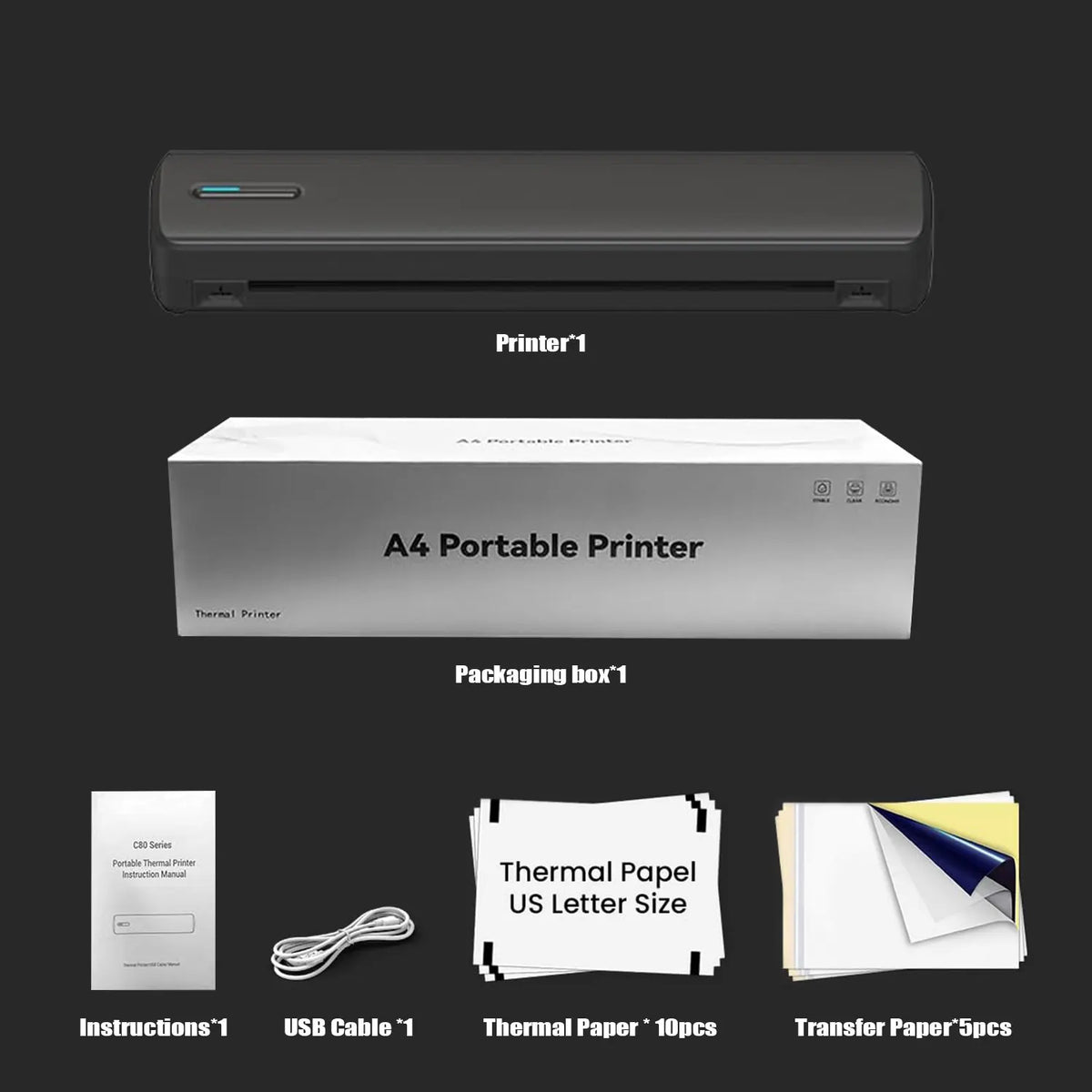 Portable A4 Thermal Printer &ndash; Bluetooth and App Connectivity 80C15 papers