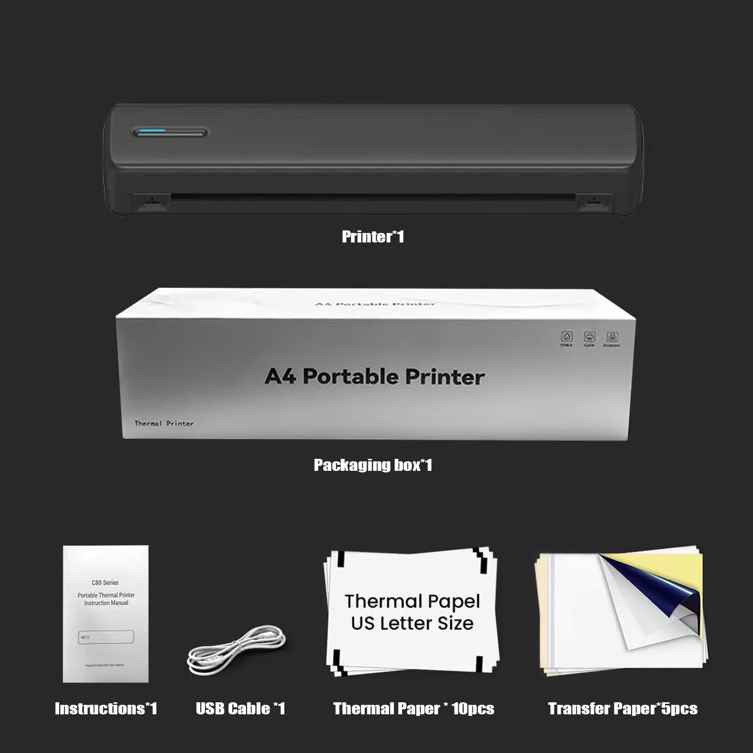 Portable A4 Thermal Printer &ndash; Bluetooth and App Connectivity 80C15 papers