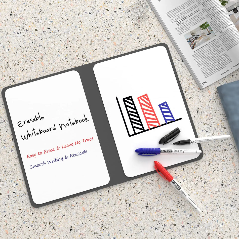 Ensemble de cahier tableau blanc réutilisable A5 avec bloc-notes en cuir