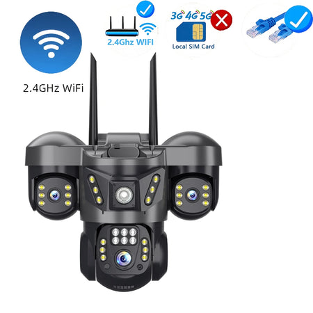 V380 Pro WiFi IP Camera 15MP Triple Lenses Triple Screens Security Video Monitor Night Vision Outdoor Waterproof CCTV Cameras WIFI Camera No Card / US Plug