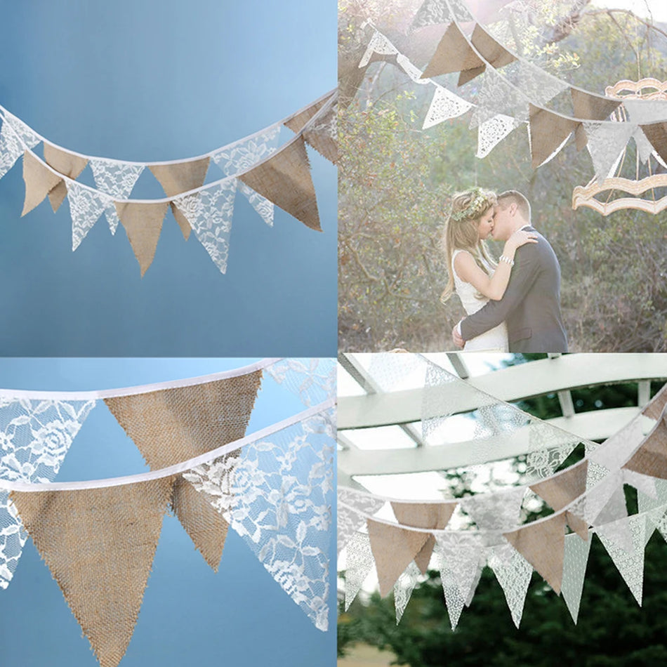 Banderoles triangulaires de 3,2 m, décor de mariage en lin, pliables