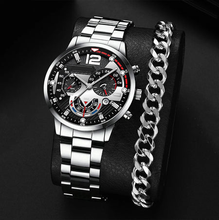 Luxury Quartz Men's Stainless Steel Watch with Calendar Multicolor