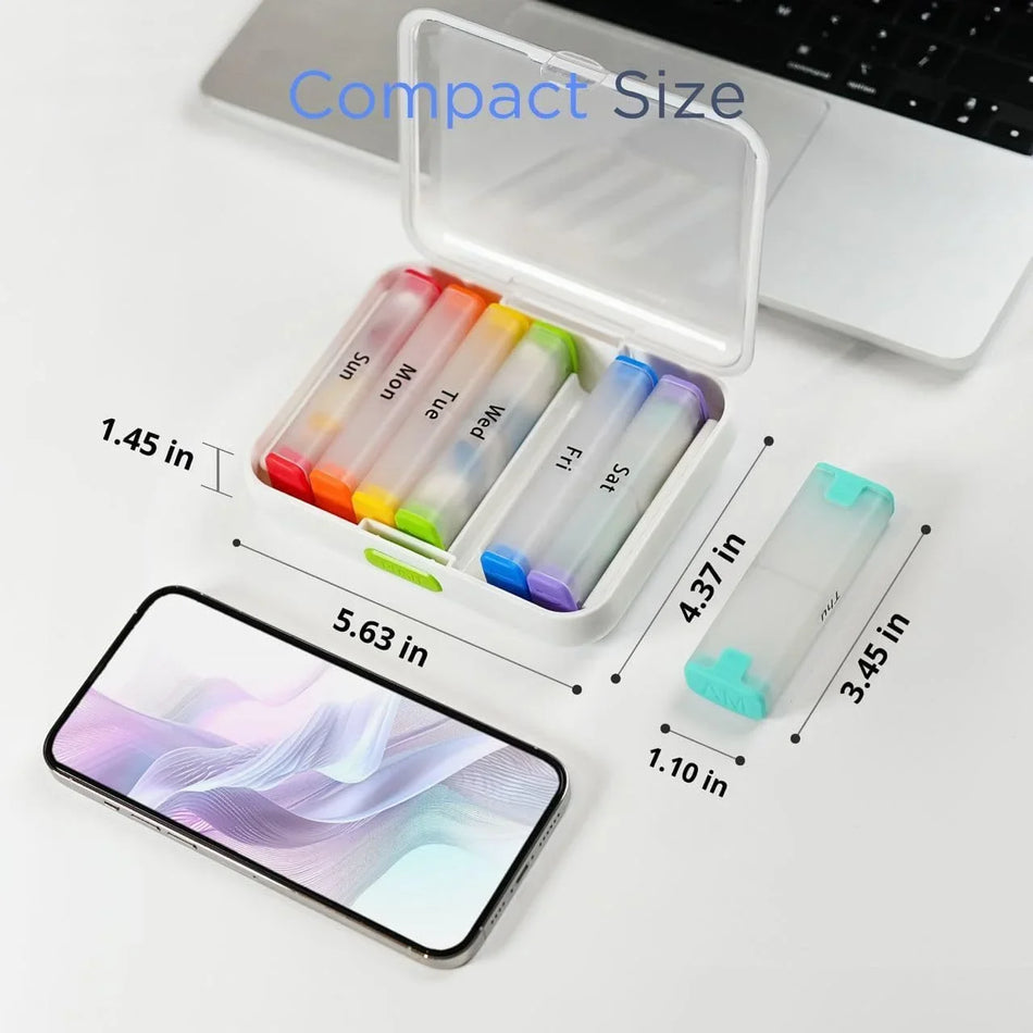 7-Day Pill Organizer with 14 Large Compartments for Vitamins and Medications - Portable Travel Medicine Box
