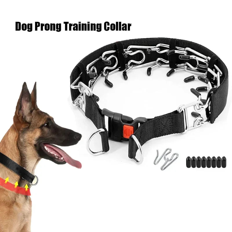 NoEnName_Null Adjustable Prong Dog Training Collar with Quick Release Buckle &amp; Nylon Cover
