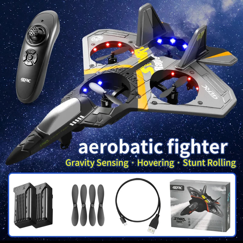 4DRC V17 2.4G RC Fighter Plane - EPP Foam Glider for Kids V17-GREY-2Battery