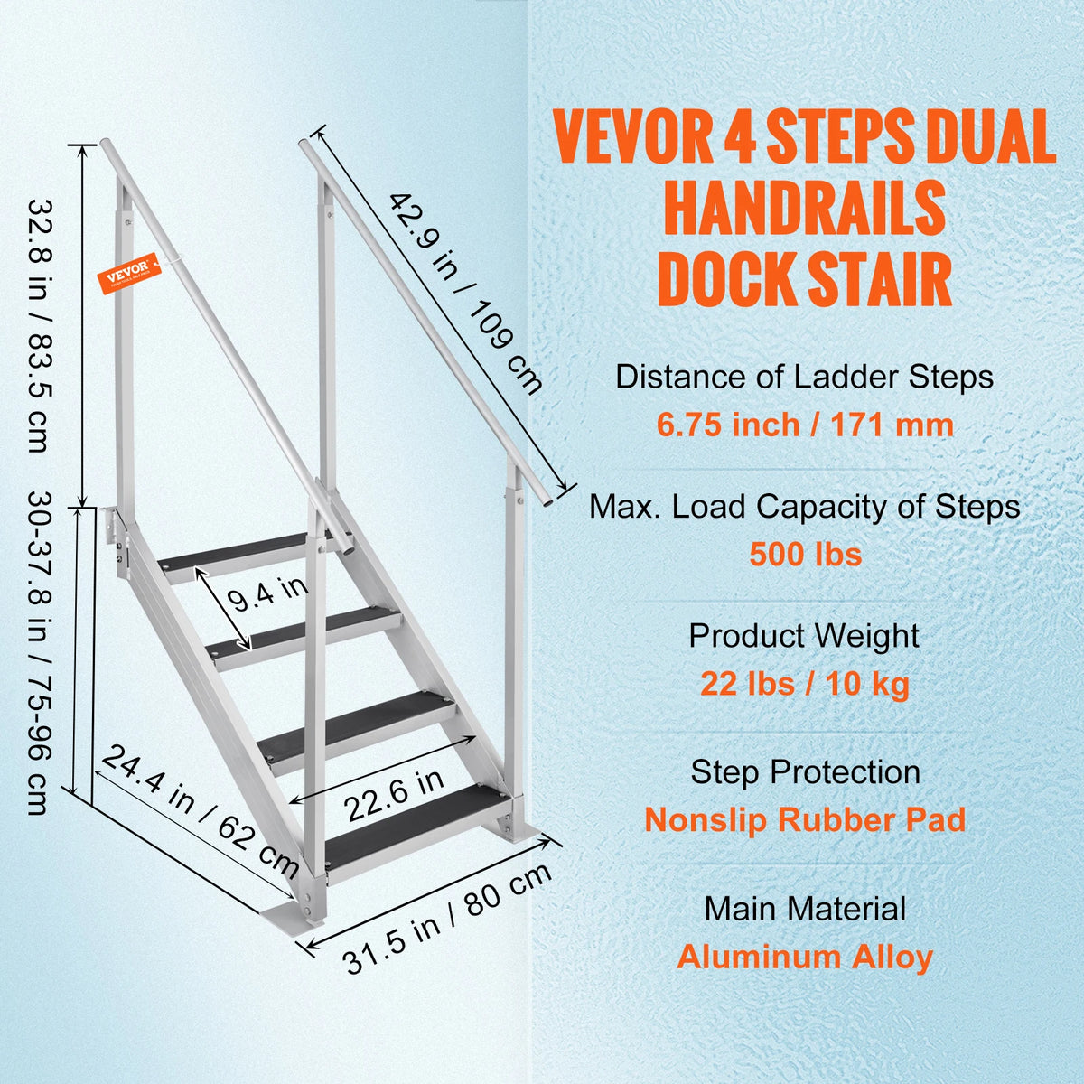 SucceBuy 4/6 Step Dock Ladder Aluminum &ndash; Durable Rubber Mat 4 Steps / france