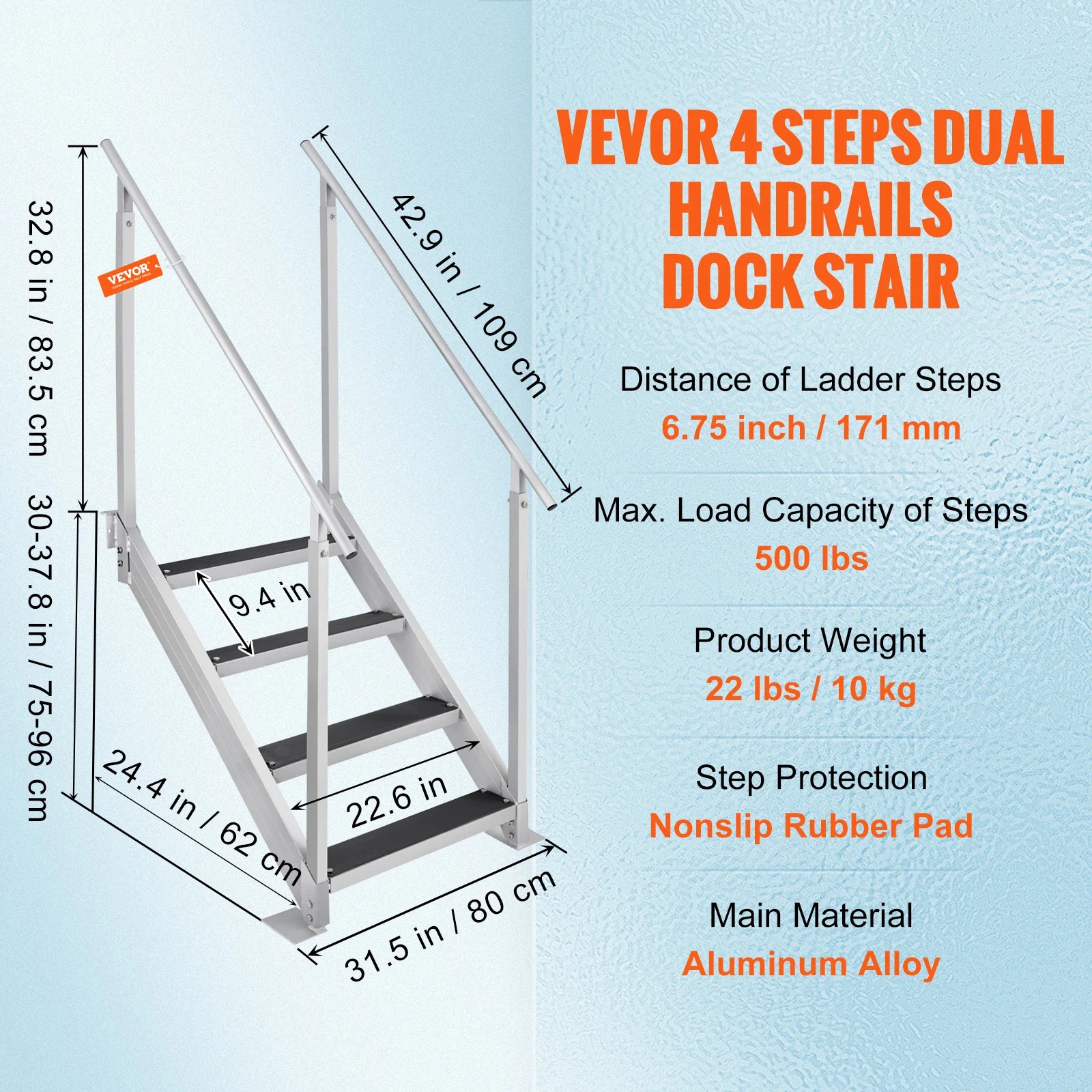 SucceBuy 4/6 Step Dock Ladder Aluminum &ndash; Durable Rubber Mat 4 Steps / france