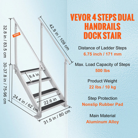 SucceBuy 4/6 Step Dock Ladder Aluminum &ndash; Durable Rubber Mat 4 Steps / france