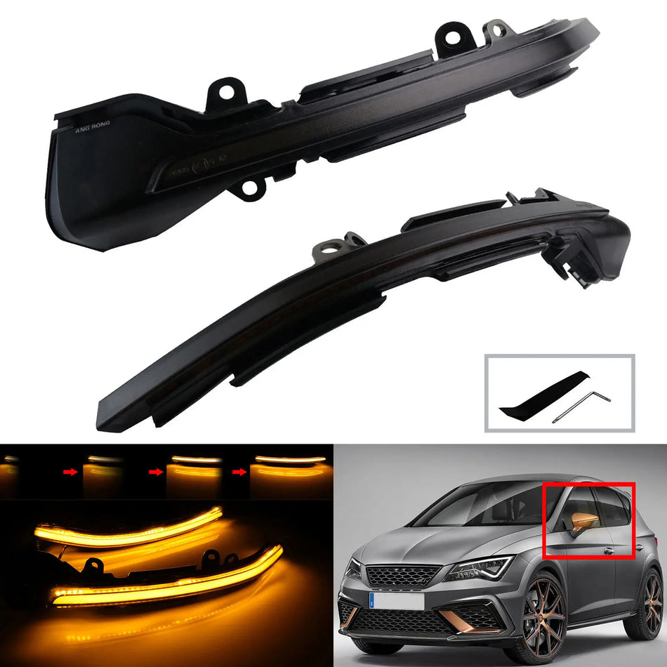 Pair Of Amber Dynamic LED Front Door Wing Mirror Indicator Lights For Seat Ibiza MK5 Arona Leon Set