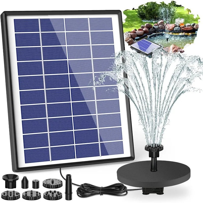 6.5W Split Solar Fountain Pump &ndash; Six Nozzles for Bird Bath