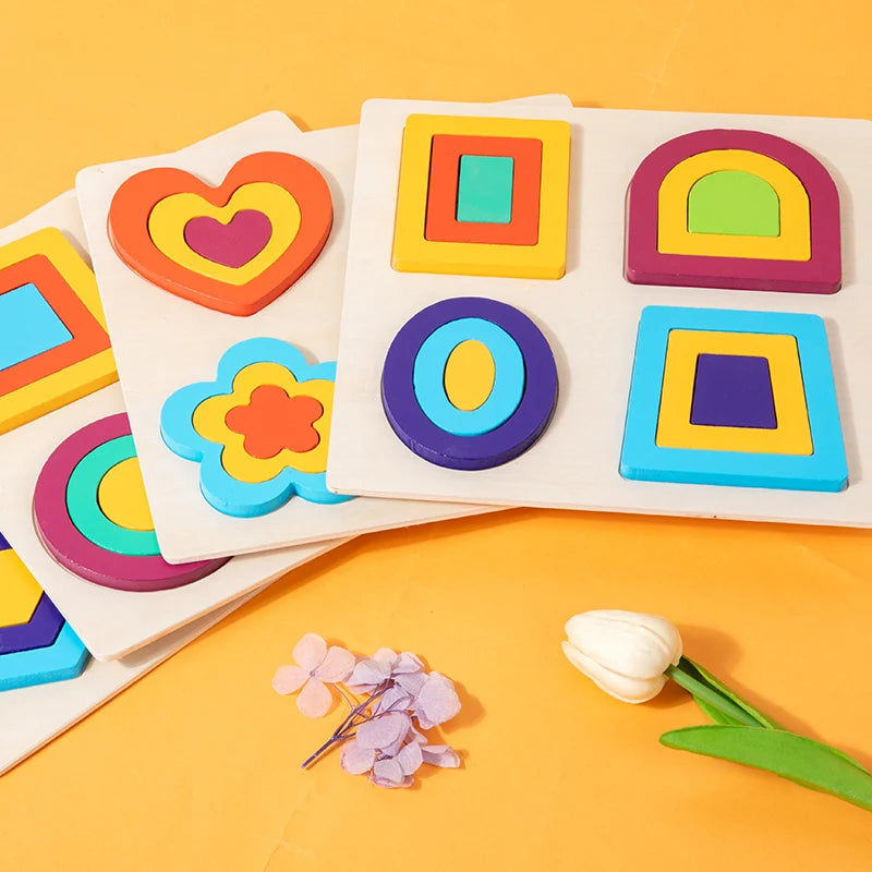 Montessori Wooden Shape Peg Puzzles &ndash; Educational Toy Set