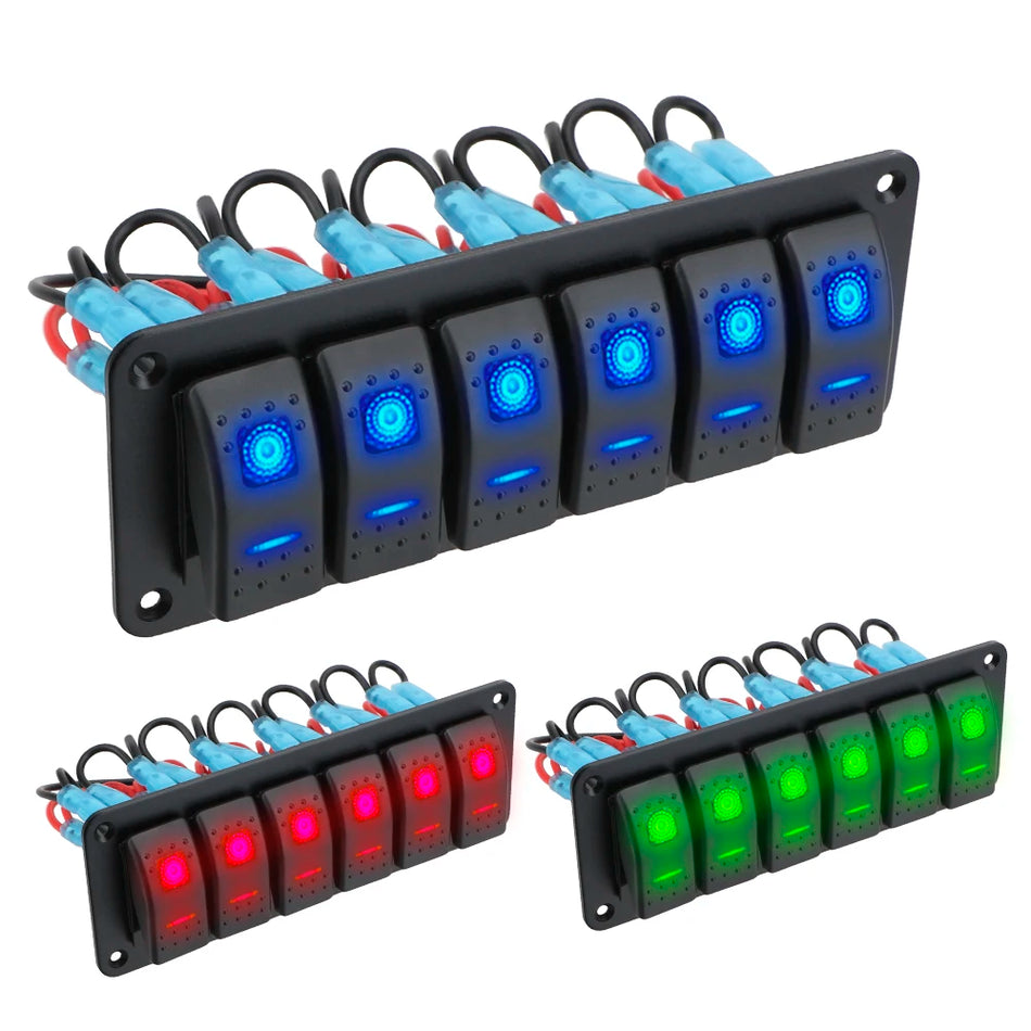 Universalus 23718 6-mygtukų LED jungiklio pultas automobiliams