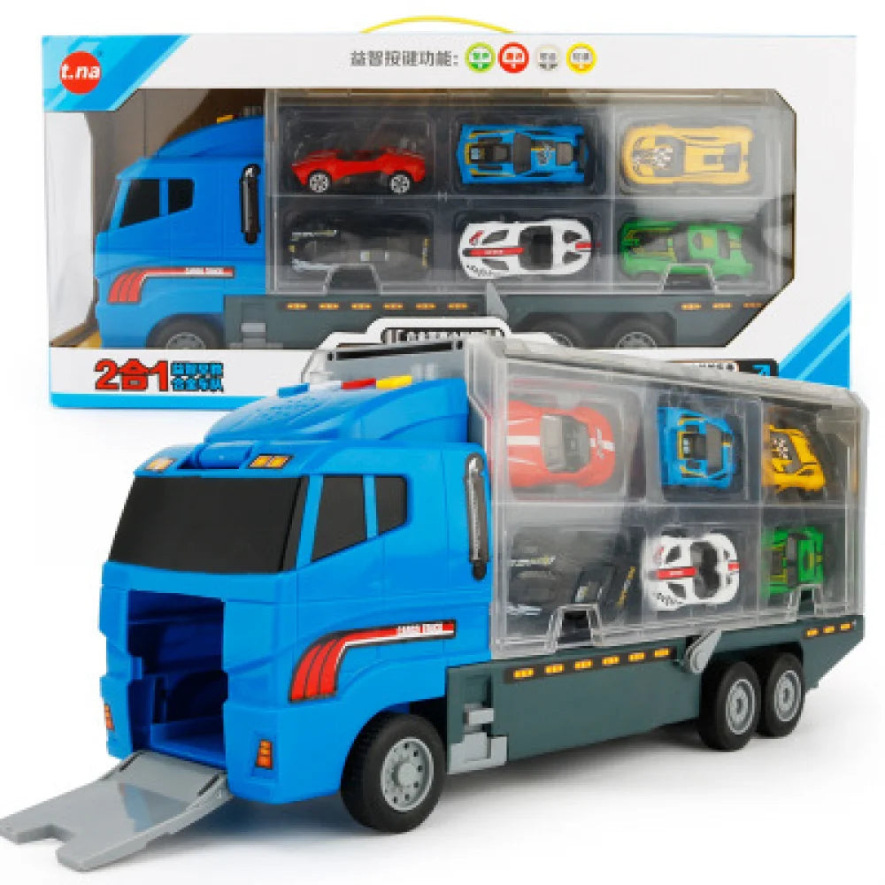 Alloy Car Model Transporter Set &ndash; Includes 6 Mini Engineering Vehicles