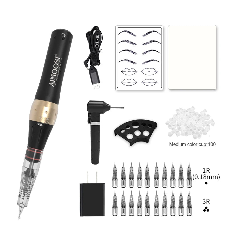 Aimoosi M7 Tattoo Machine Set - PMU Gun For Beginners Set-US Black