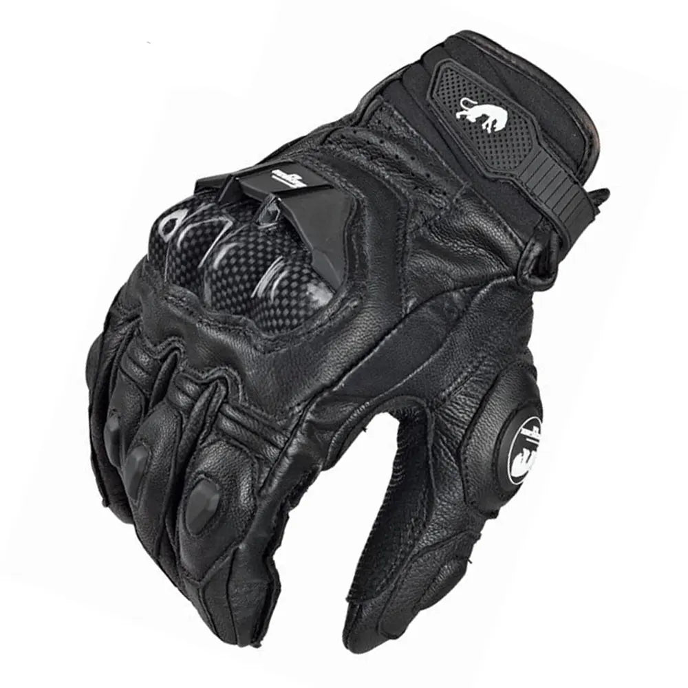 GISAEV Black Racing Leather Motorcycle Gloves - Summer &amp; Winter Wear