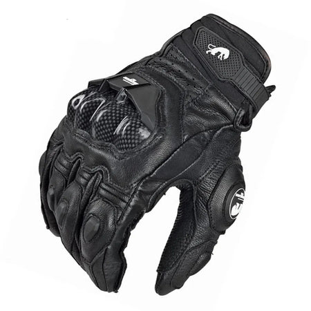 GISAEV Black Racing Leather Motorcycle Gloves - Summer &amp; Winter Wear