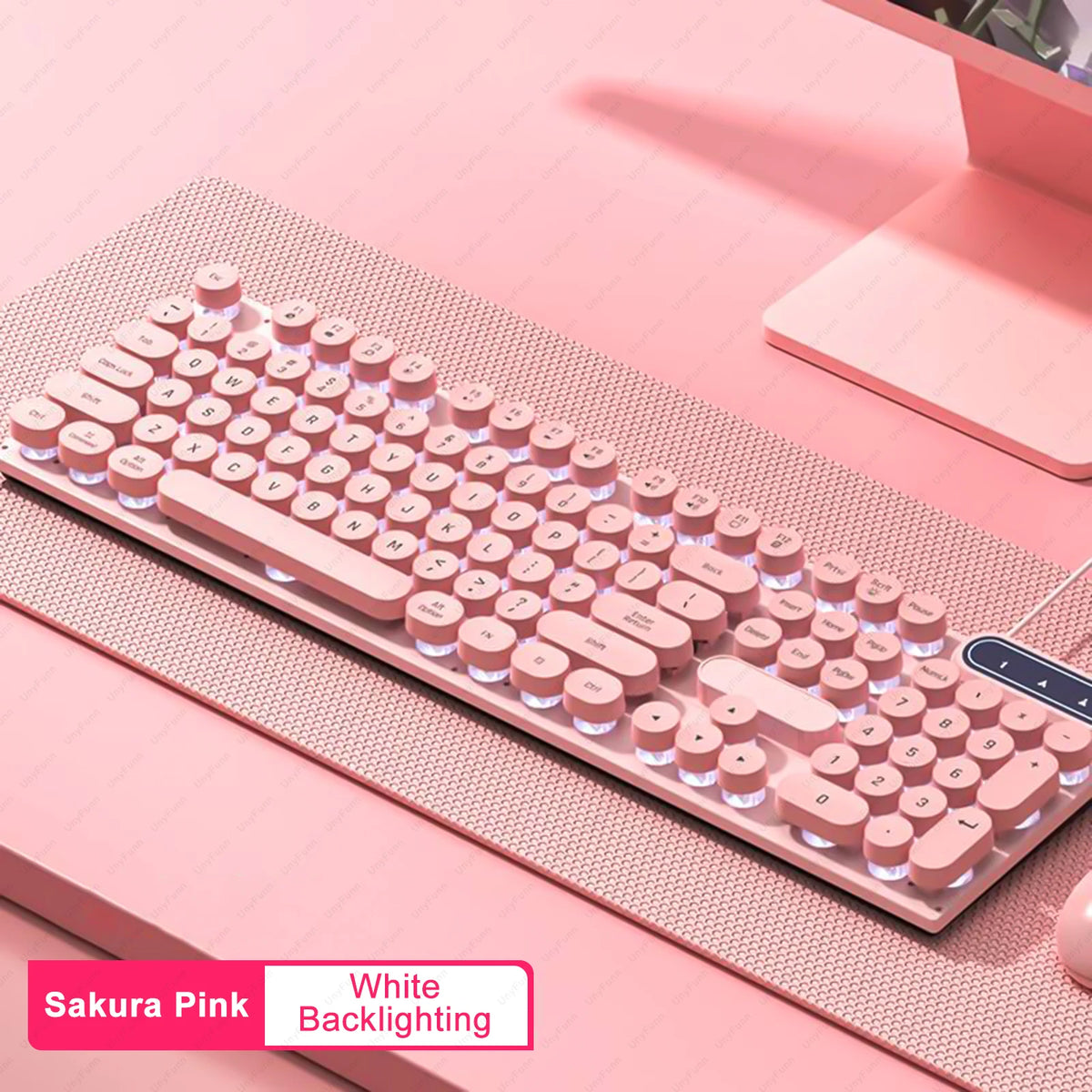 UnyFunn Wired 104 Keys Gaming Keyboard - Color Backlit White Backlite Pink