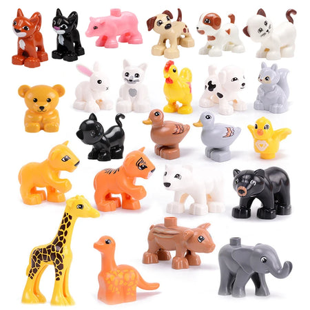 Big Size Building Blocks Cat Dog Pig Rabbit Model Accessories Compatible Bricks Farm Animals Set