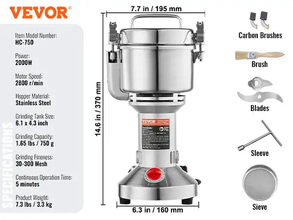 Electric Grain Mill Grinder 150 To 2500g For Spices 750g 2000w upright / spain