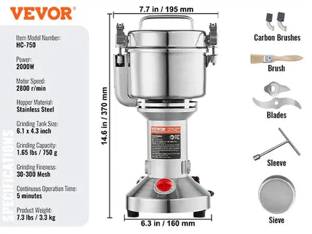 Electric Grain Mill Grinder 150 To 2500g For Spices 750g 2000w upright / spain