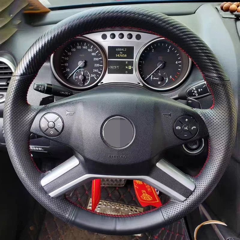 Stuurwielhoes van koolstofvezelleer, handgestikt, voor Mercedes-Benz M-Klasse R-Klasse GL-Klasse
