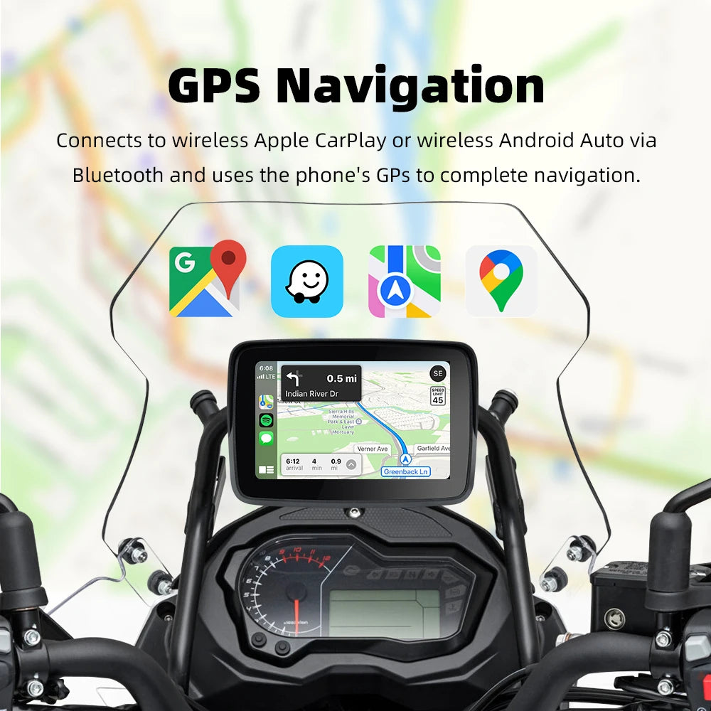 EKIY Motorcycle GPS Navigation Multimedia &ndash; Wireless CarPlay and Android Auto Support