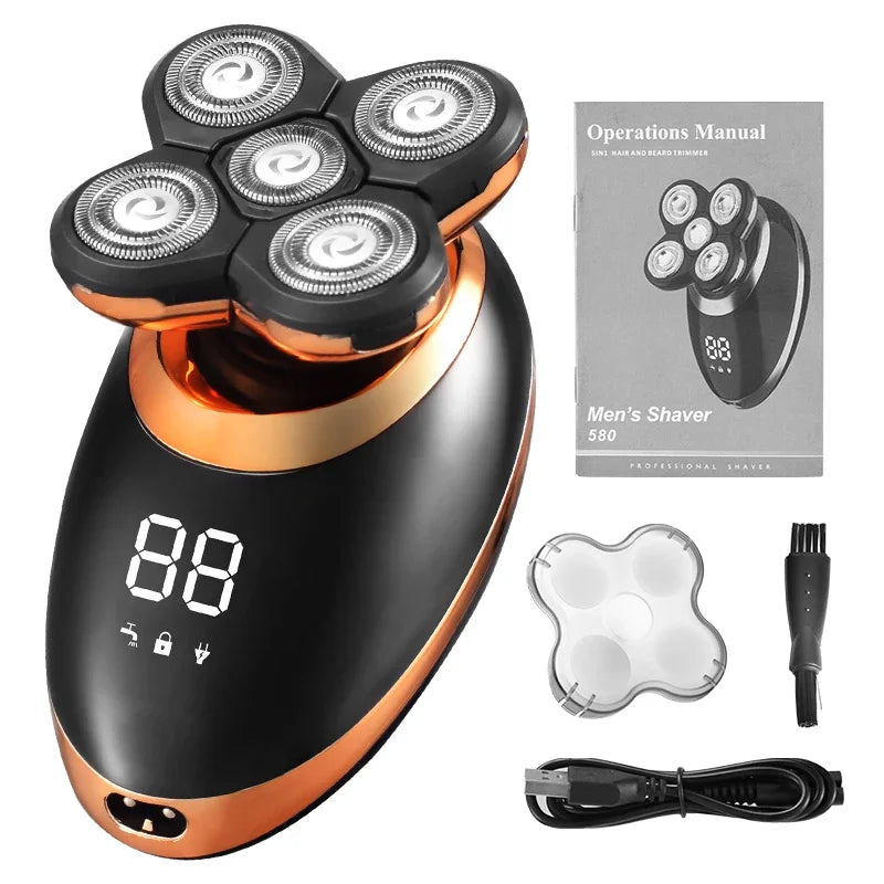 Mubittu 3-in-1 USB Rechargeable Electric Shaver with Floating Heads and Trimming Attachments Golden-Package B