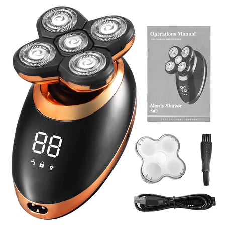 Mubittu 3-in-1 USB Rechargeable Electric Shaver with Floating Heads and Trimming Attachments Golden-Package B