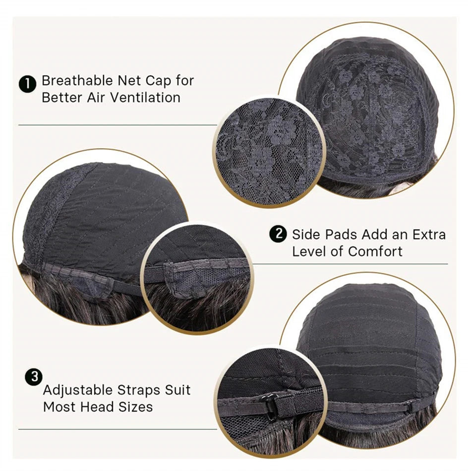 Miss Rola 100% Human Hair Wavy Pixie Cut Wig with Gray and Black Highlights