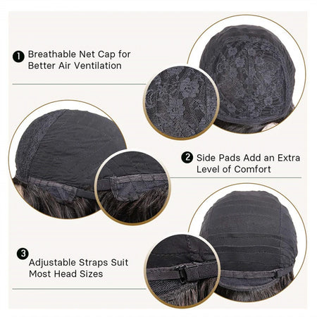 Miss Rola 100% Human Hair Wavy Pixie Cut Wig with Gray and Black Highlights