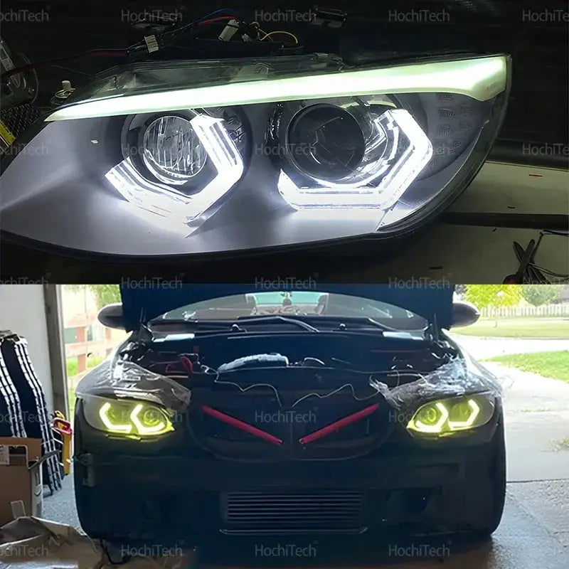 For BMW E92 E93 Coupe Cabriolet M3 Pre LCI and LCI Retrofit DTM M4 Style Lemon Yellow White Headlamp CSL Style Angel Eyes Kit by InterCyprus Trading Ltd