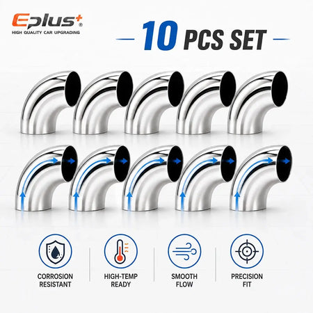 10PCS Universal 304 Stainless Steel 90 Degree Elbow Pipe Polished Weld‑On Pipe Fitting Bend Tube for Car Exhaust Muffler Replace by InterCyprus Trading Ltd