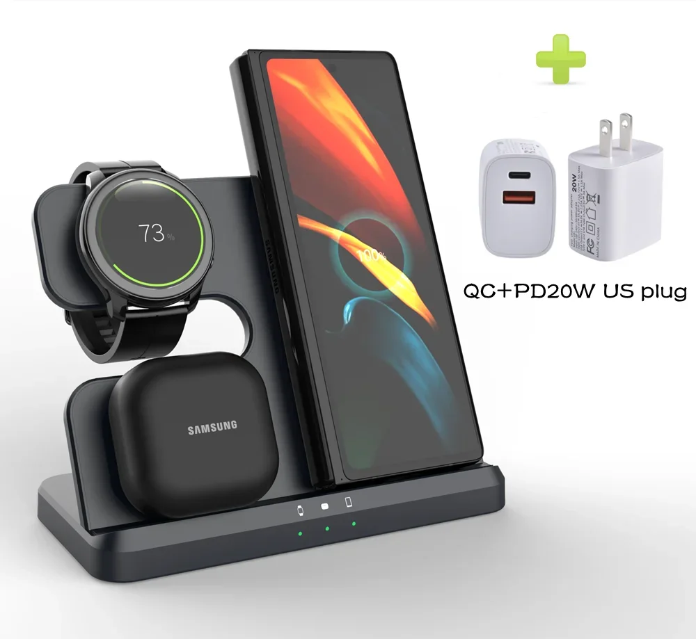 Galaxy Watch Buds 3in1 Charger - Wireless Charging Station Black 20W US plug