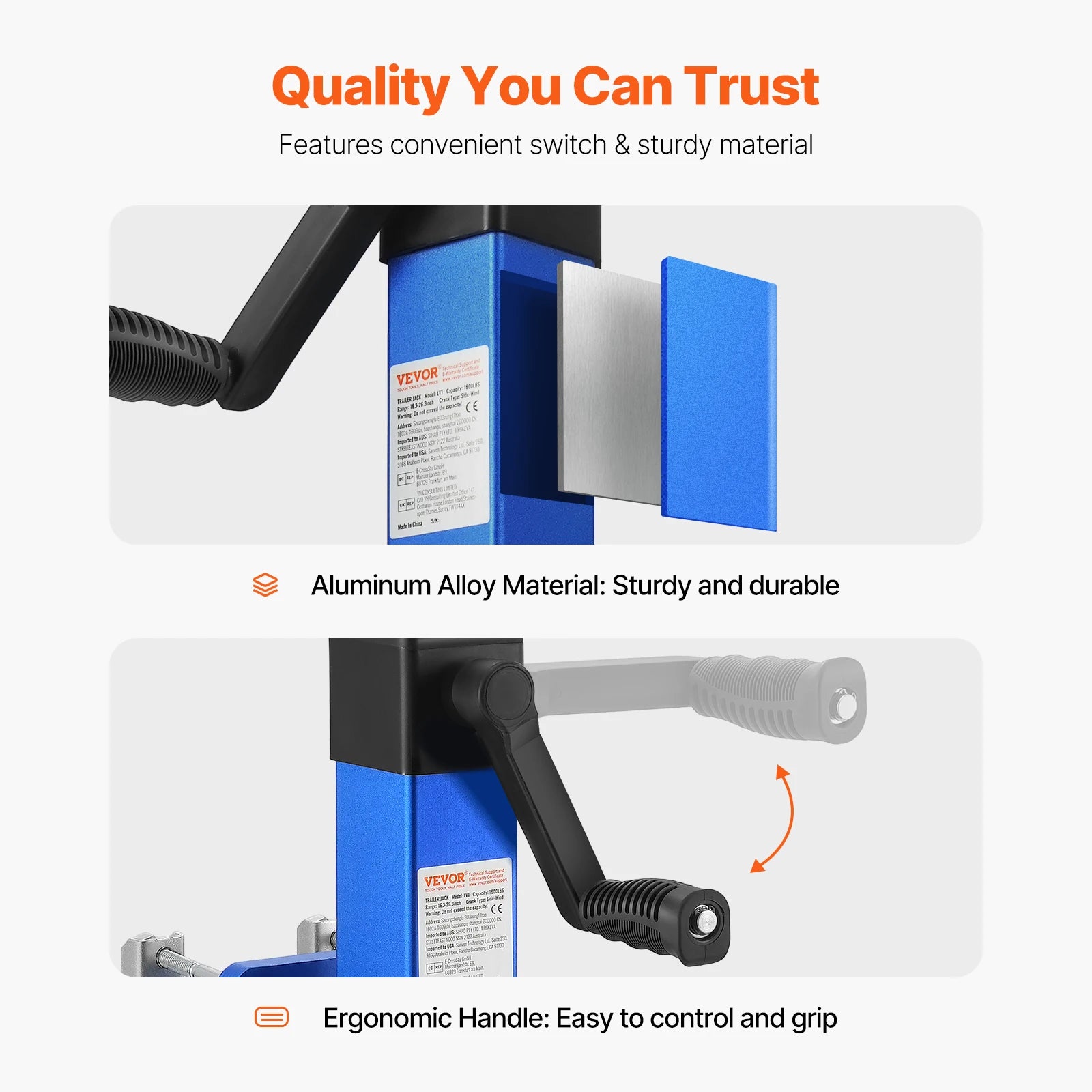 SucceBuy 10in Trailer Jack Sidewind &ndash; 1600lb Load Capacity