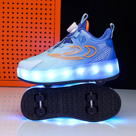 LED Glowing Kids Walking Shoes with Inline Skate Capability blue / 38