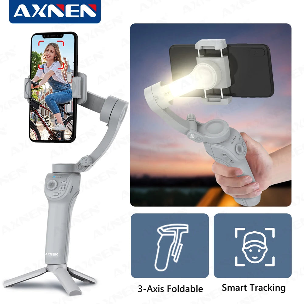 HQ6 3 Axis Anti-Shake Vlog Stabilizer &ndash; Adjustable Fill Light and Face Tracking