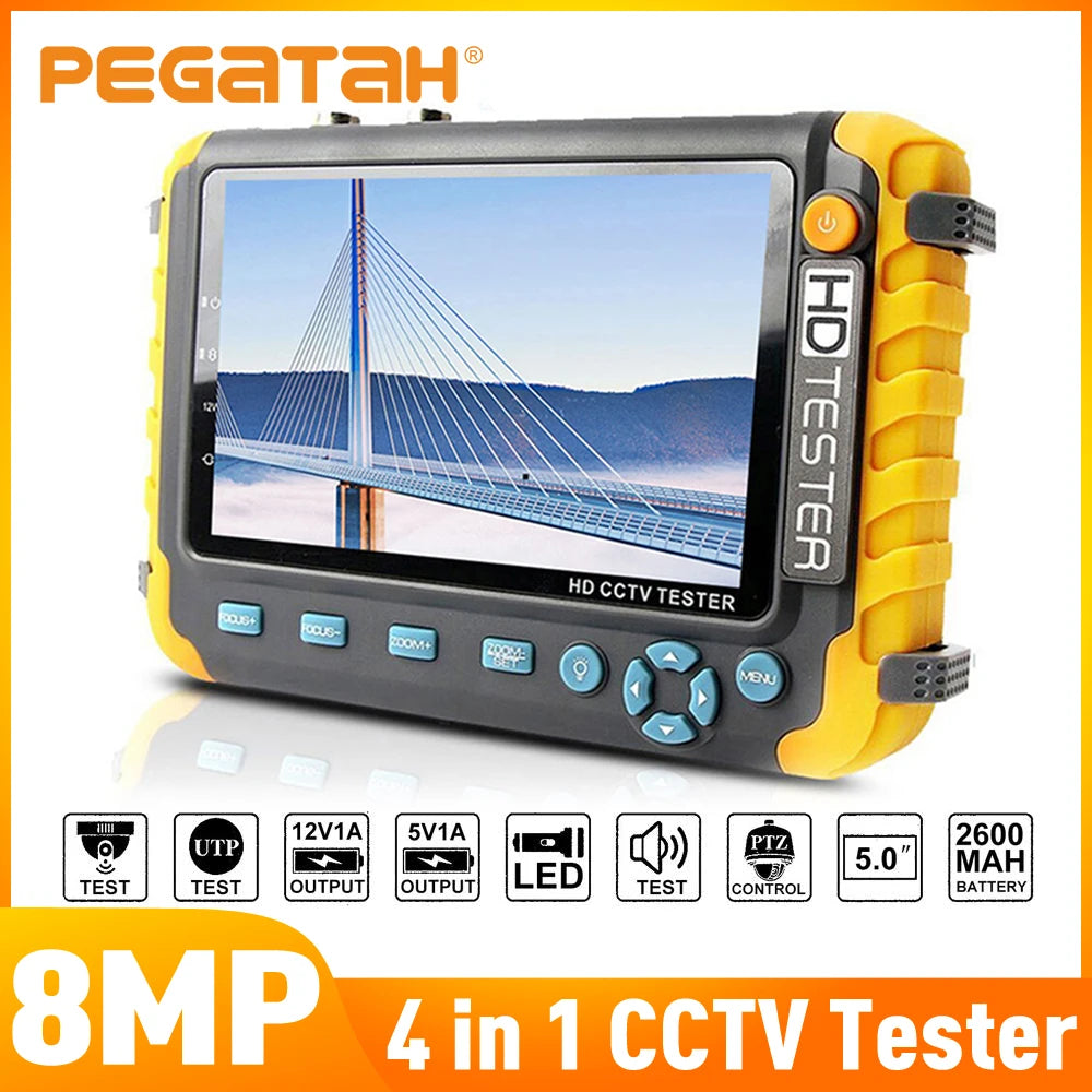 PEGATAH 8MP 4 In 1 CCTV Tester &ndash; Versatile 4K Camera Monitoring