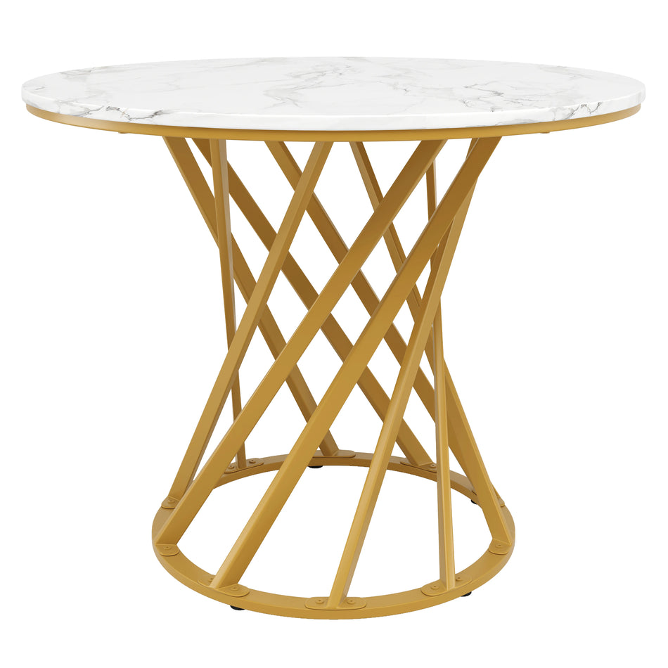 Round Dining Table 80x80cm 4 Person Marble MDF Gold Legs