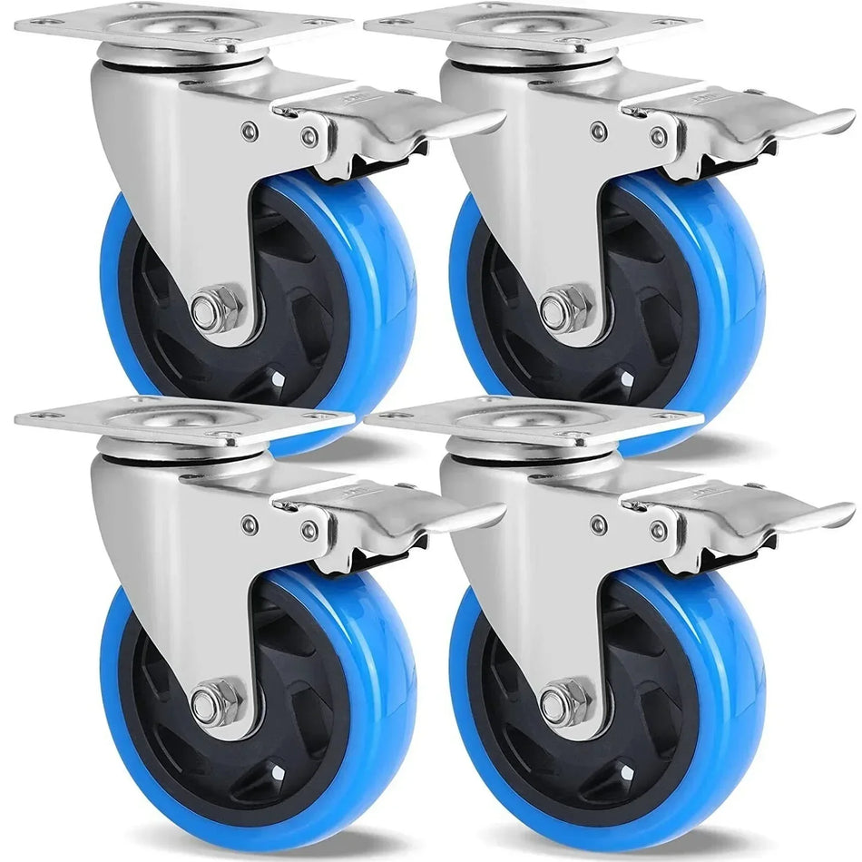 4x 100mm Swivel Casters With Brakes For All Floor Surfaces
